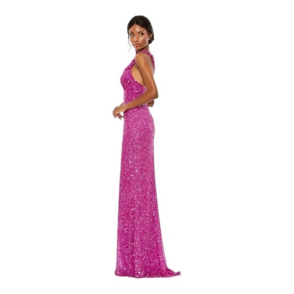Mac Duggal Embellished Ruffle Strap Trumpet Gown in Fuchsia NWT - Picture 8 of 10